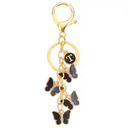 Unique Bargains - Butterfly Initial Letter Keychain, Alphabet T Metal Keyring, Cute Car Keys Holder Charm for Women Gift - Black