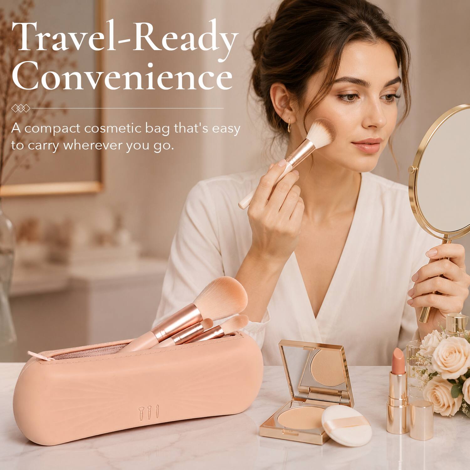 Travel-Ready Convenience  
A compact cosmetic bag that's easy to carry wherever you go.