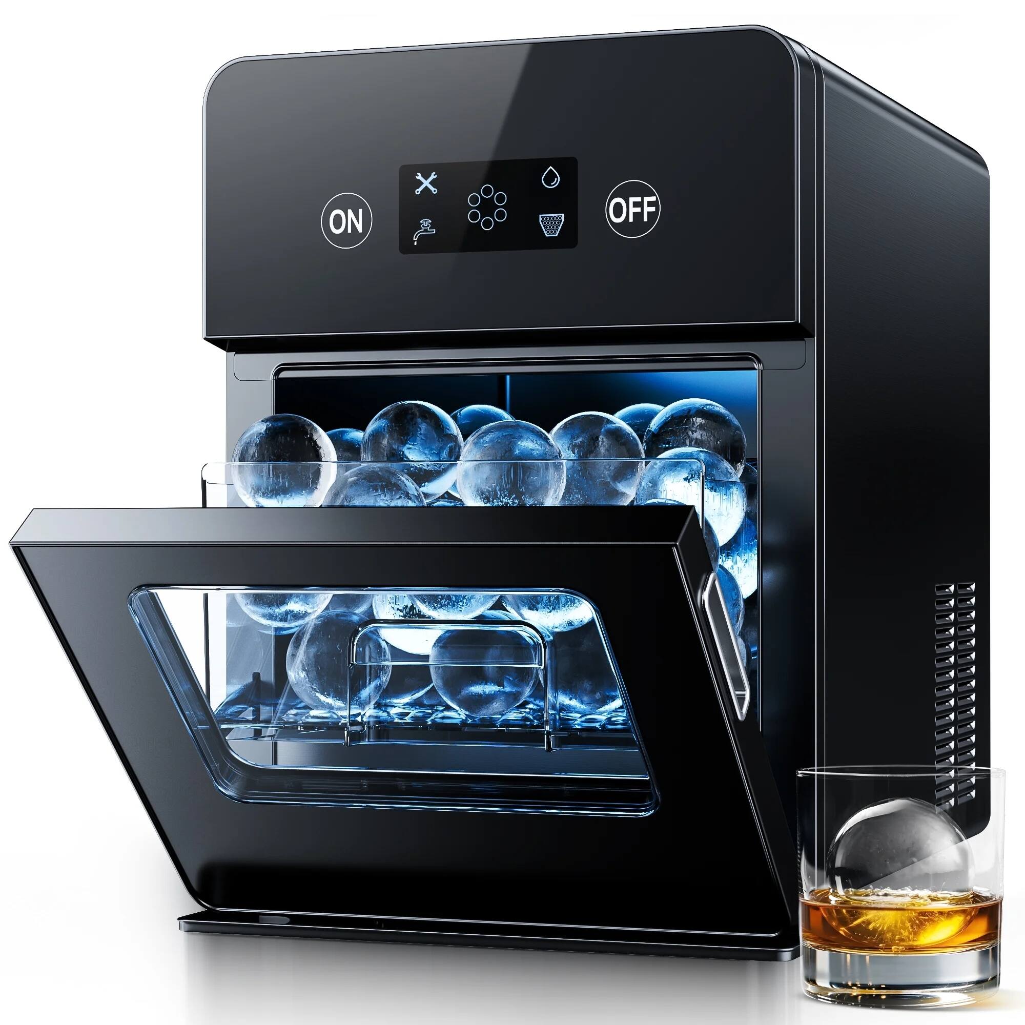 Left. Euhomy - Sphere Ice Maker Countertop, 150Pcs/day,4Pcs Ready in 38Mins, Self-Cleaning, Ball Ice Maker Machine for Whiskey/Brandy - Black.