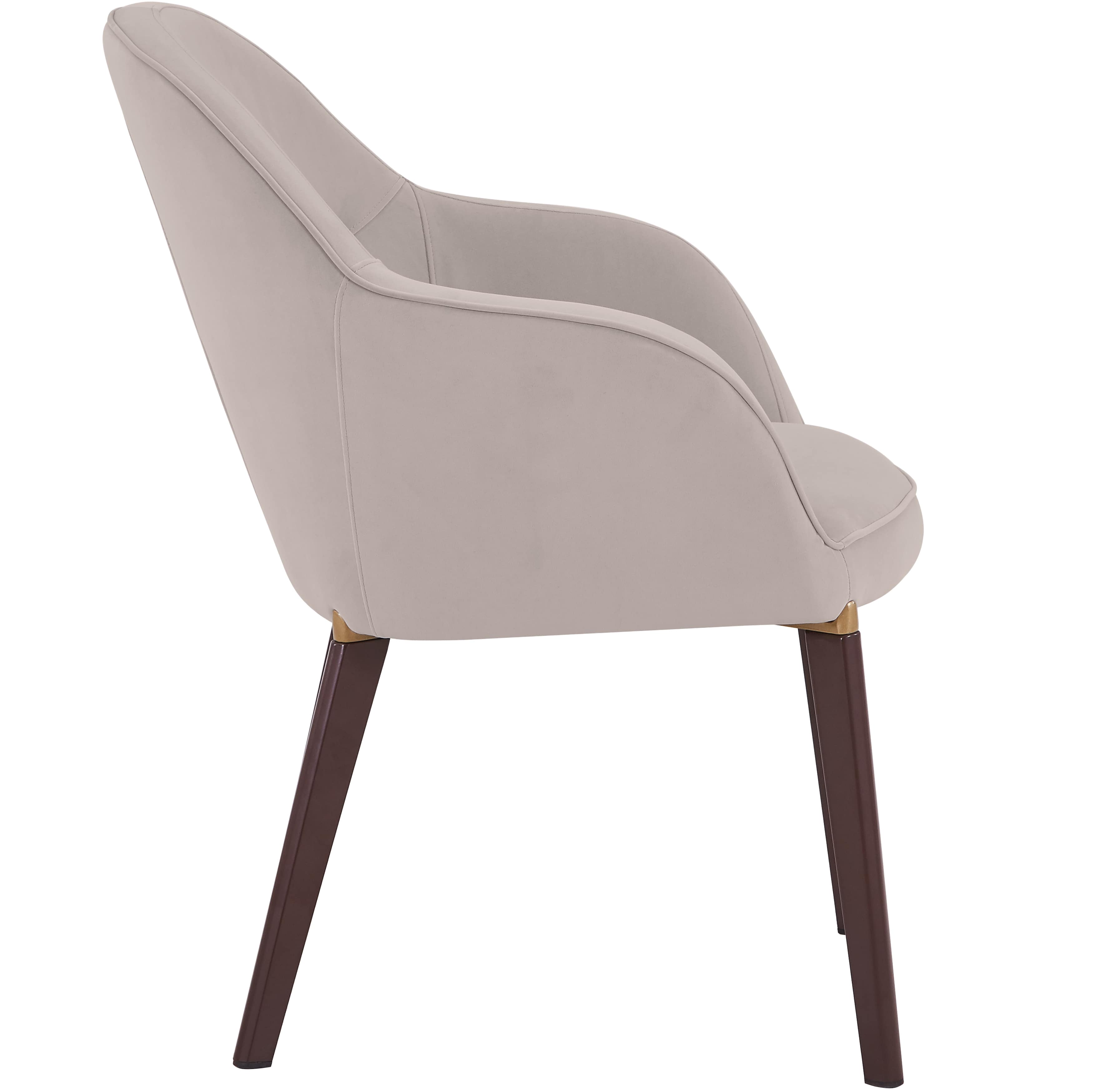 Alt View 3. LeisureMod - Elias Barrel-Back Dining Armchair, Velvet/Leather Accent Chair with Gold Brackets & Wood-Look Legs - Light Grey.