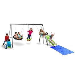 XDP Recreation - Swingin' Free Playground Set with Water Slide, Super Disc Swing - Black , Grey, Lime Green