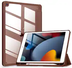 Front. DTTO - Case for iPad 9th/8th/7th Generation 10.2 inch, Clear Back, TPU Shockproof Frame Cover - Brown.