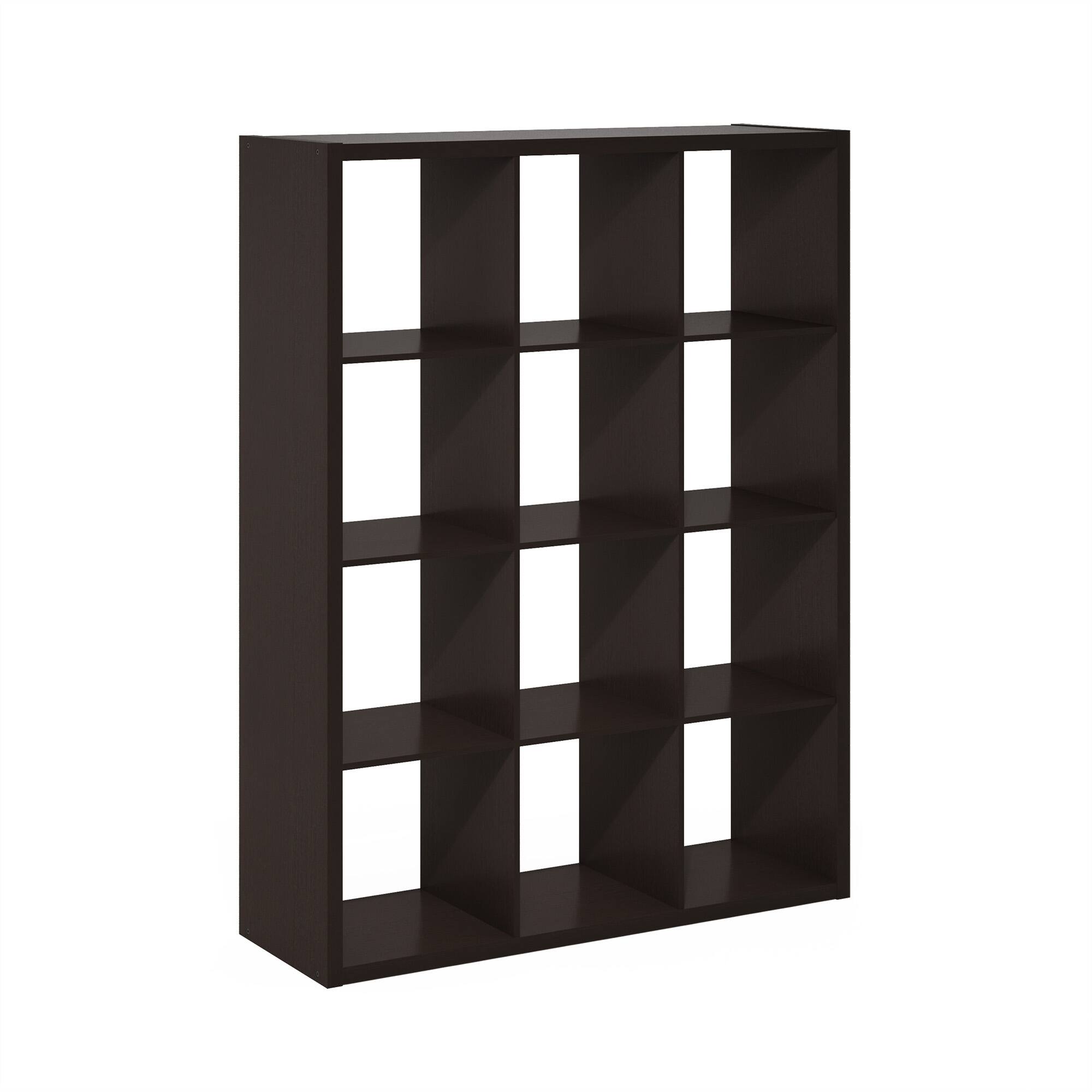Front. Furinno - Cubicle Open Back Decorative Cube Storage Organizer, 12-Cube - Dark Oak.