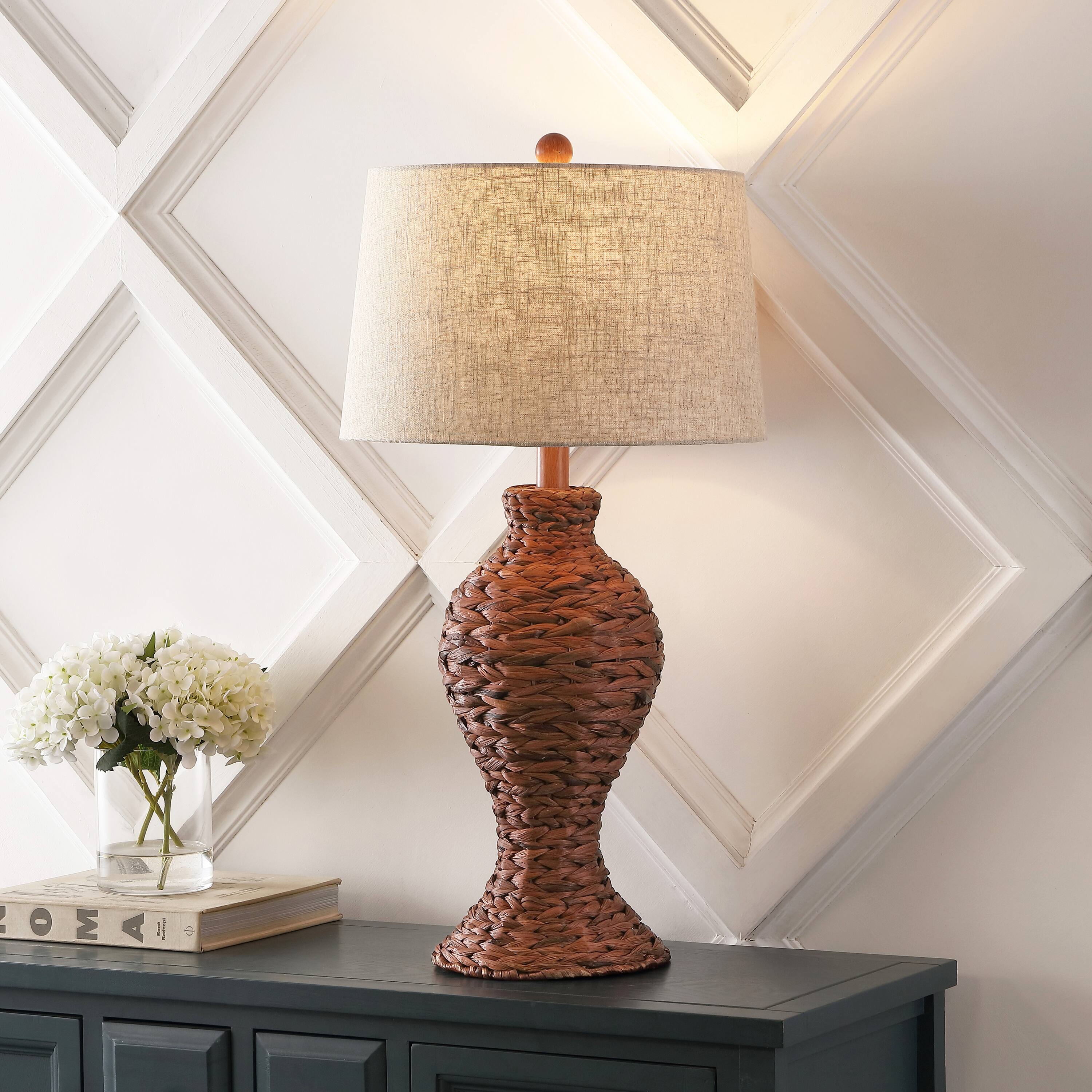 Alt View 1. Jonathan Y - Elicia 31" Coastal Cottage Water Hyacinth Weave LED Table Lamp, Dark Brown - Dark Brown.