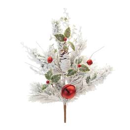 BreeBe - Flocked Oranment Pine Spray (Set of 2) - White, Green, Red