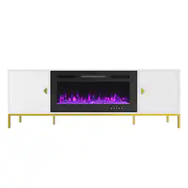 Boyel Living - TV Stand Fits TVs up to 75 in. with Black 36 in. Electric Fireplace - White