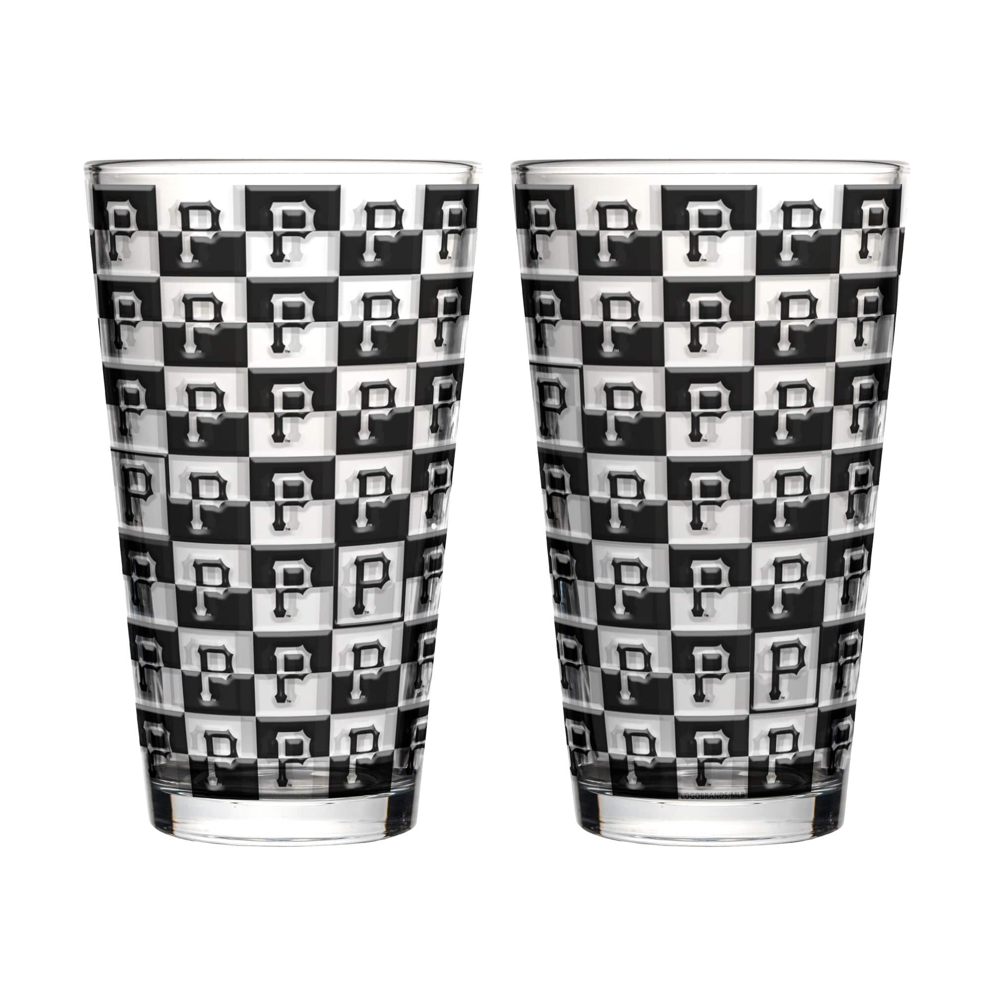 Logo Brands - Pittsburgh Pirates Two-Pack Gridiron Stained 16oz. Pint Glass Set - Multicolor
