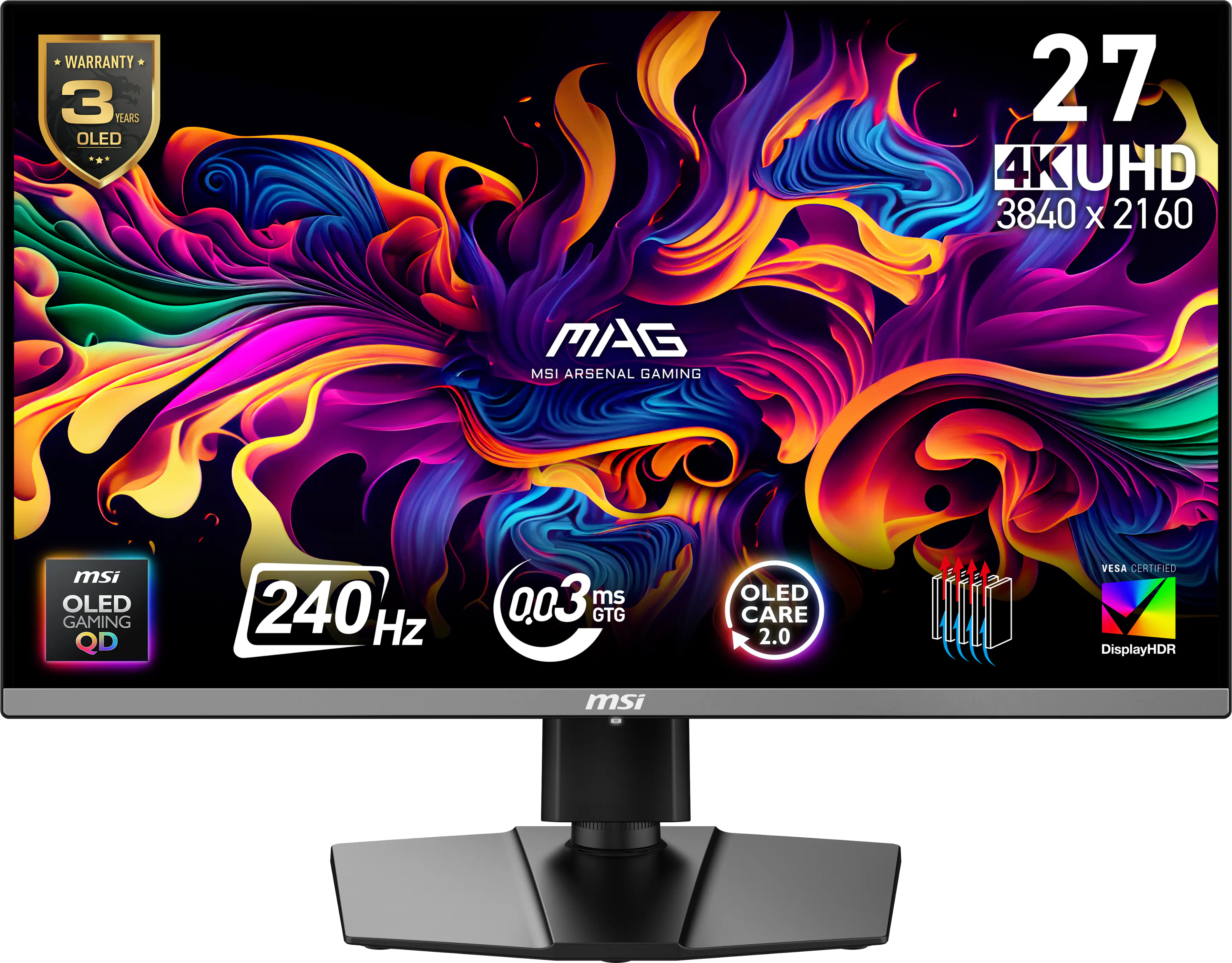 MSI - MAG 272UP QD-OLED X24 27" OLED UHD 240Hz 0.03ms Adaptive Sync Gaming Monitor with HDR 400 (DisplayPort, HDMI, USB-C) - Metallic Black