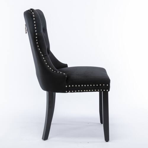 Back. LUCKY ONE - Assembled Tufted Velvet Dining Chair Set of 2 with Wood Legs Nailhead Trim High Back - Black.