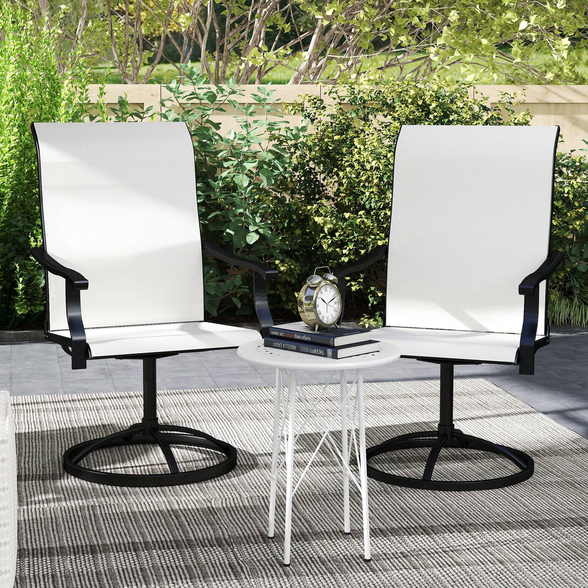 Alt View 8. Outsunny - Outdoor Patio Swivel Chairs Set of 2, High Back Patio Dining Chairs with All-Weather Mesh Fabric and Metal Frame - Cream White.