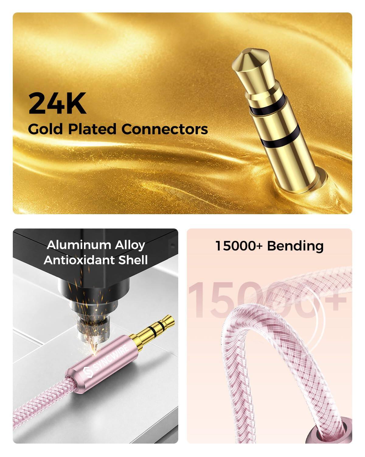 24K Gold Plated Connectors  
Aluminum Alloy Antioxidant Shell  
15000+ Bending