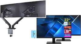 Acer - Vero V227Q H 22" FHD Monitor, AMD FreeSync, HDMI, (UM.WV7AA.H01) 2 Pack w/DKZ Hub & Ergoflexy Dual Mount Arm - Black