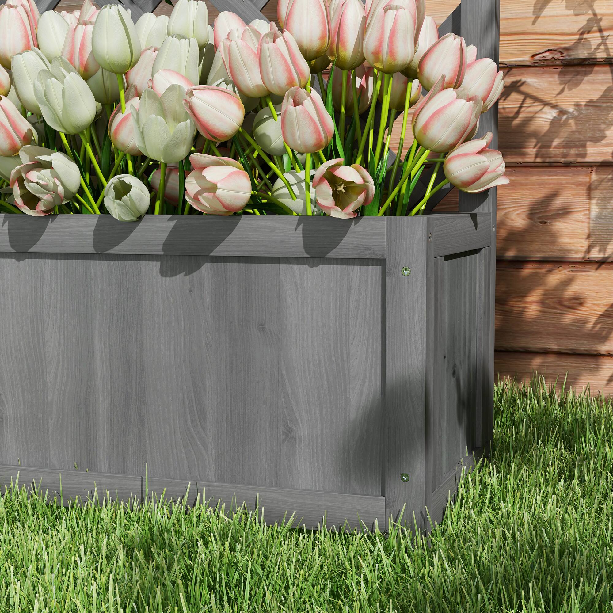 Alt View 8. Outsunny - Wooden Raised Garden Bed with Trellis, 46" Planter Box, to Grow Vegetables, Herbs, and Flowers for Backyard, Patio - Gray.