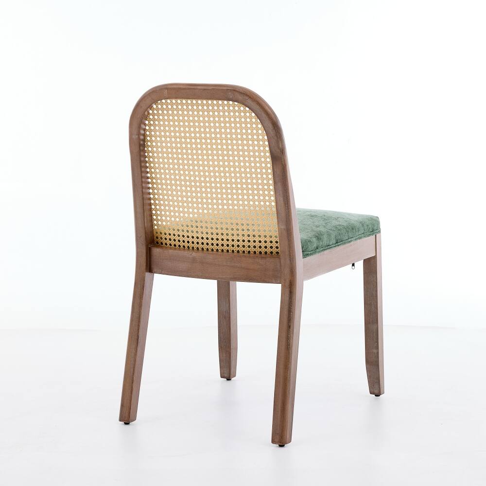 Alt View 2. Loheer - Loheer Set of 2 Cane Back Dining Chairs Mid Century Farmhouse Side Chairs Green Solid Wood Frame - Green.