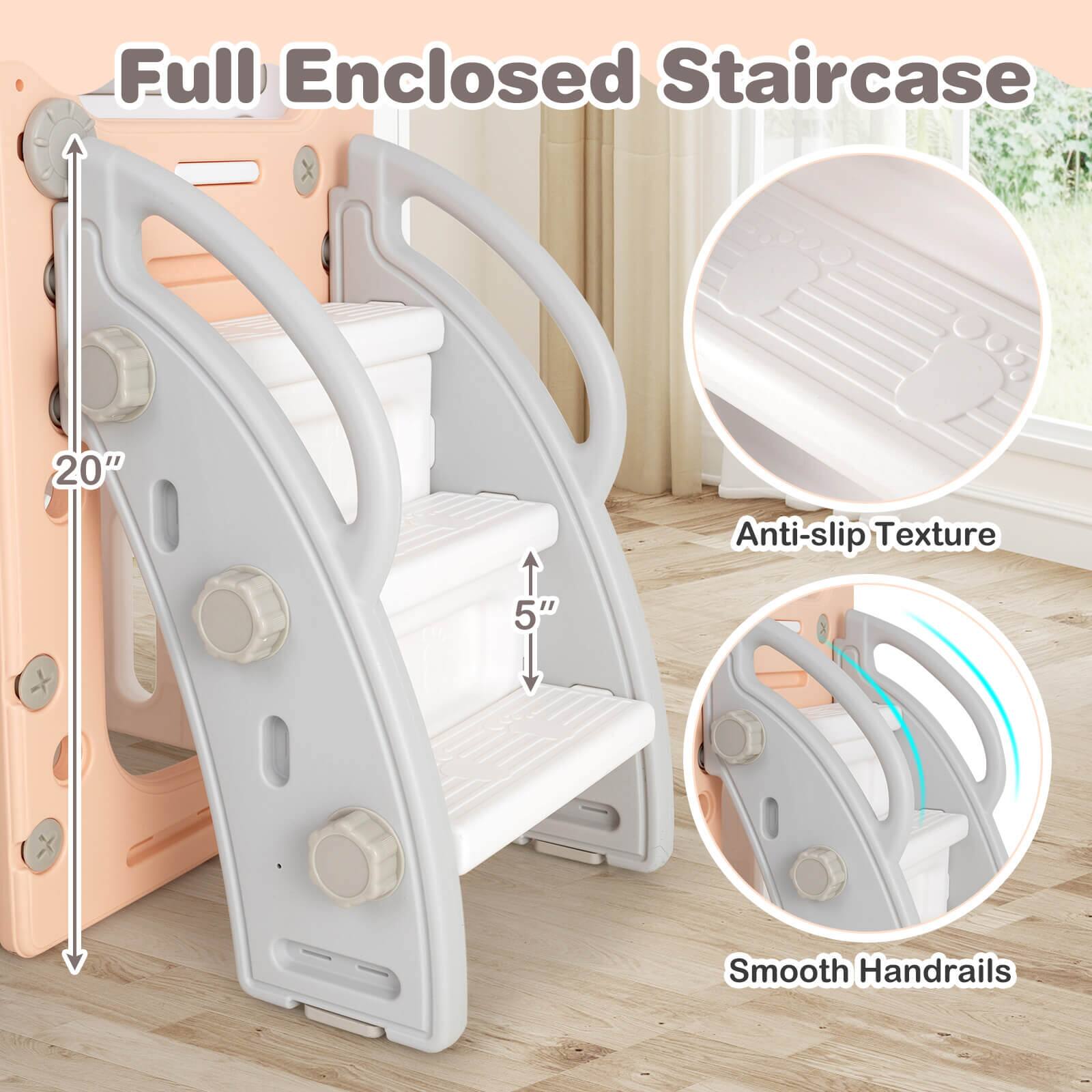 Full Enclosed Staircase

20" Anti-slip Texture

5" Smooth Handrails