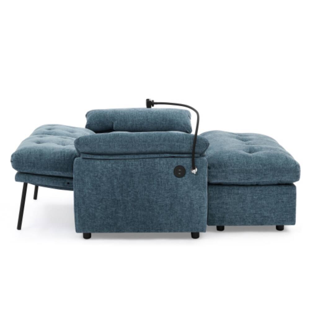Alt View 5. LUCKY ONE - Double Sofa Recliner with Manual Adjustable Backrest,USB Port,Phone Stand and Storage Ottoman - Blue.