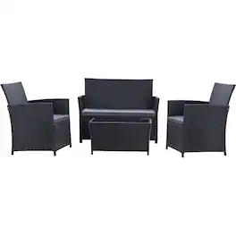 Boyel Living - Gray 4-Piece Set Outdoor Patio Sofa with 4-piece sofa set with coffee table - Black