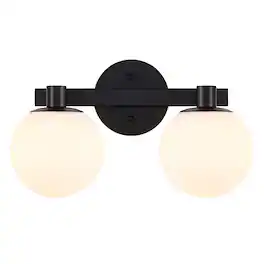 Jonathan Y - Modernist Globe 15.25" 2-Light Metal/Frosted Glass Modern Contemporary LED Vanity, Black - Black/White