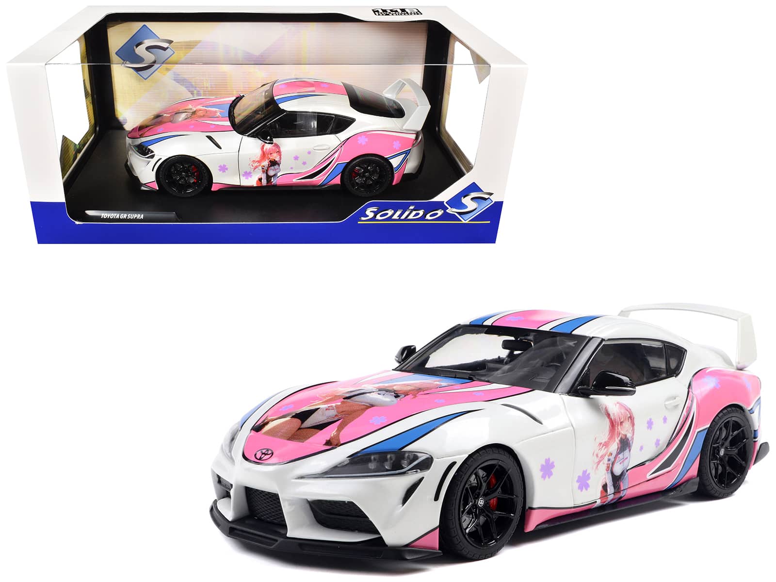 2024 Toyota GR Supra "Itasha" White with Graphics "StreetFighters" 1/18 Diecast Model Car by Solido - Multicolor