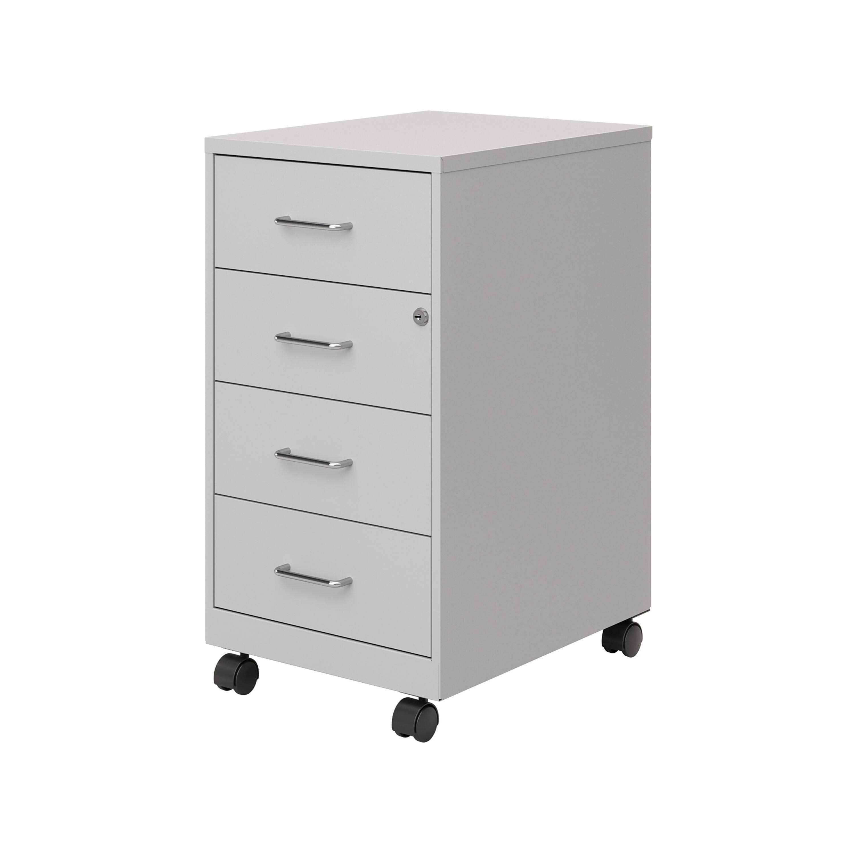 Left. Space Solutions - Space Solutions 18" Deep 4 Drawer Metal Mobile Organizer, 4 Box Drawers, Locking, Arctic Silver - Arctic Silver.
