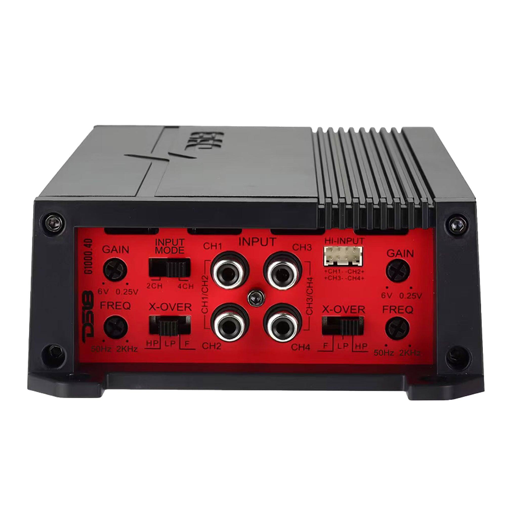 INPUT HI-INPUT GAIN CH1 CH3 MODE GAIN G1000.40 2CH 4CH +CH3--CH4+ CH1--CH2+ 6V 0.25V CH1/CH2- 6V 0.25V D518 FREQ HP X-OVER LP F CH2 -CH3/CH4 X-OVER F LP FREQ 50Hz 2KHz CH4 HP 50Hz 2KHz
