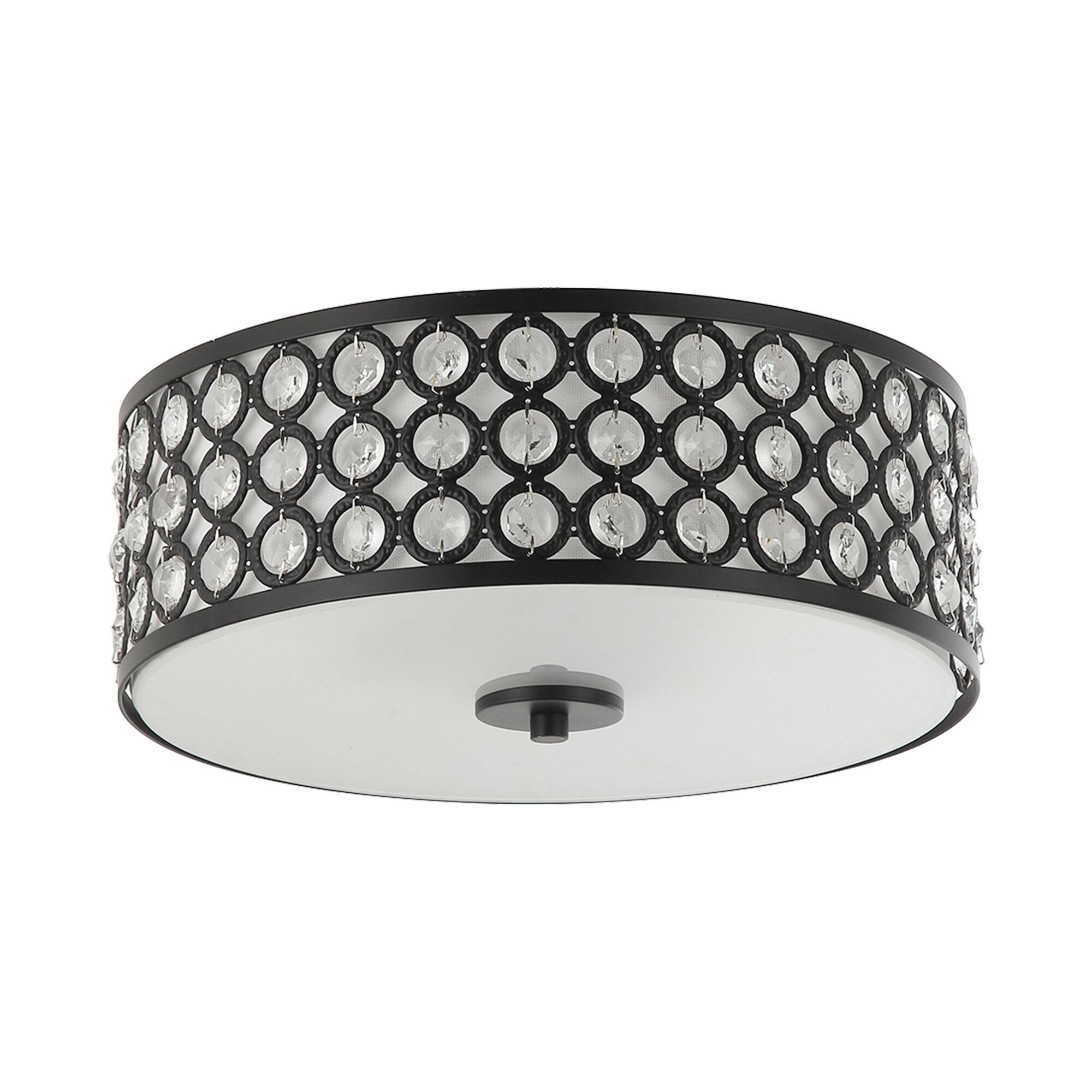 Alt View 1. Parrot Uncle - Modern Black Crystal 3-Light Flush Mount Ceiling Light - Brown.