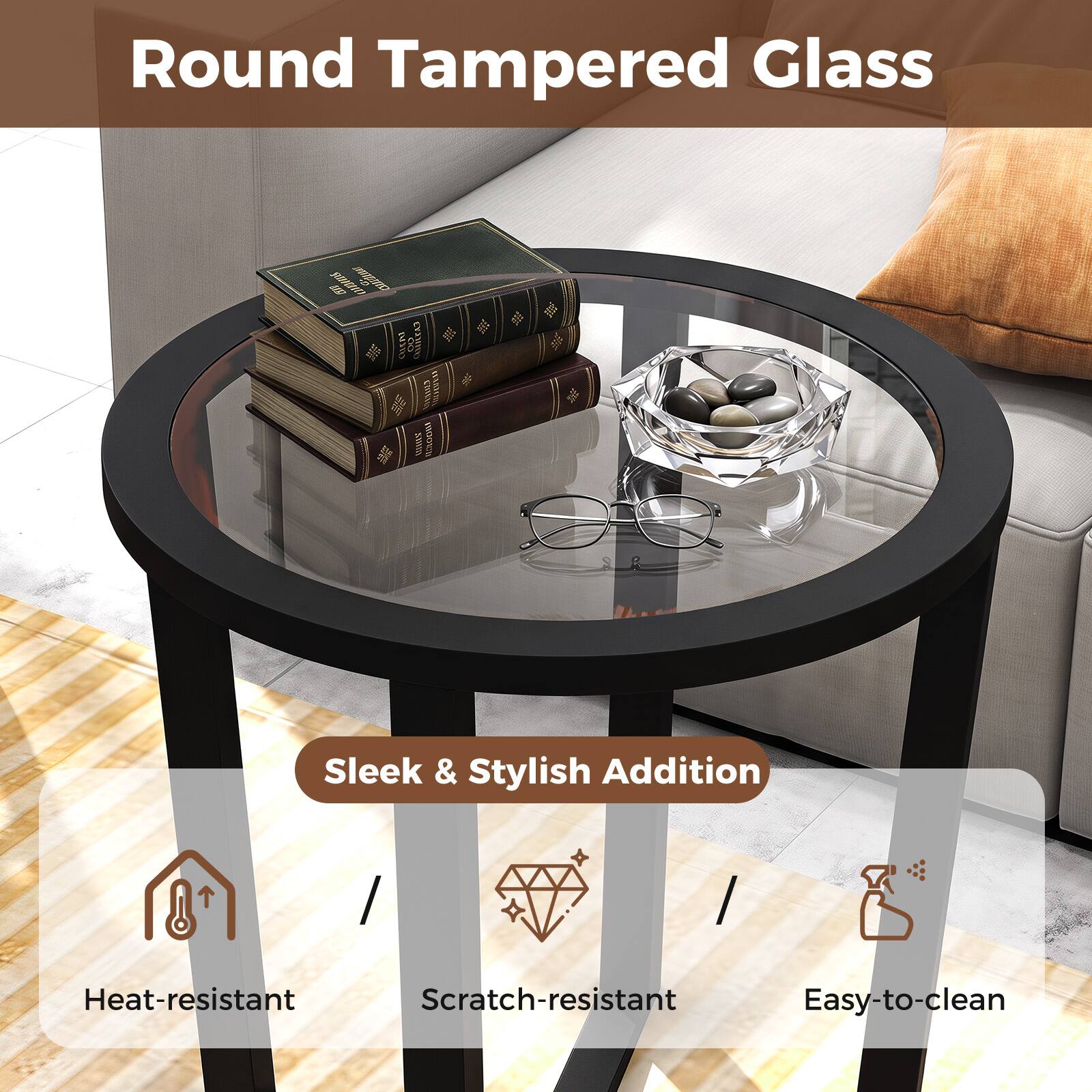 Round Tempered Glass  
an onns cultions  
Sleek & Stylish Addition  
Heat-resistant Scratch-resistant Easy-to-clean