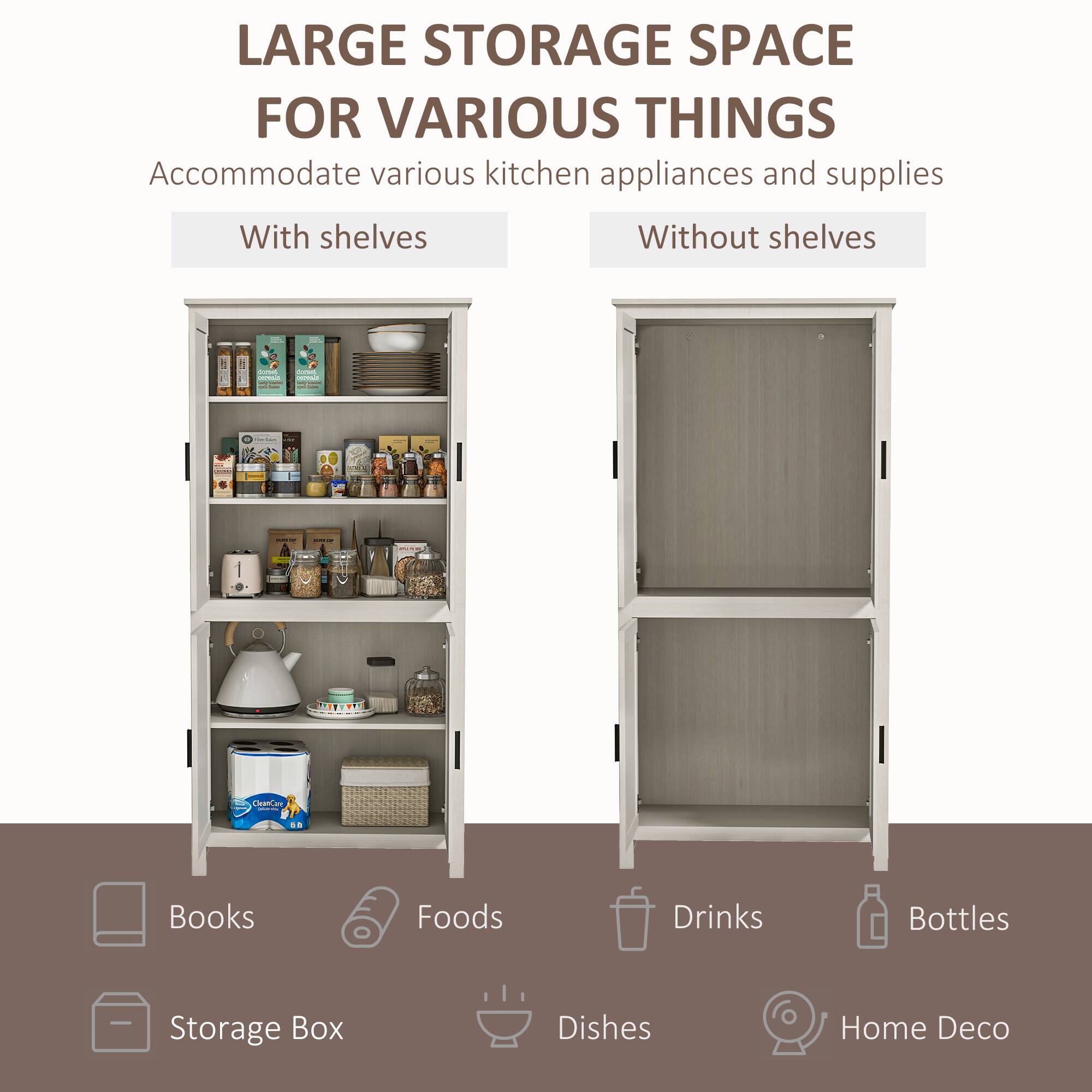 LARGE STORAGE SPACE FOR VARIOUS THINGS Accommodate various kitchen appliances and supplies With shelves Without shelves

Books
Foods
Drinks
Bottles
Storage Box
Dishes
Home Decor