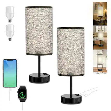 Front. Dazzed Corner - Touch Table Lamp with USB-C+A & AC Outlet, 3-Color LED, Shade Bulb.