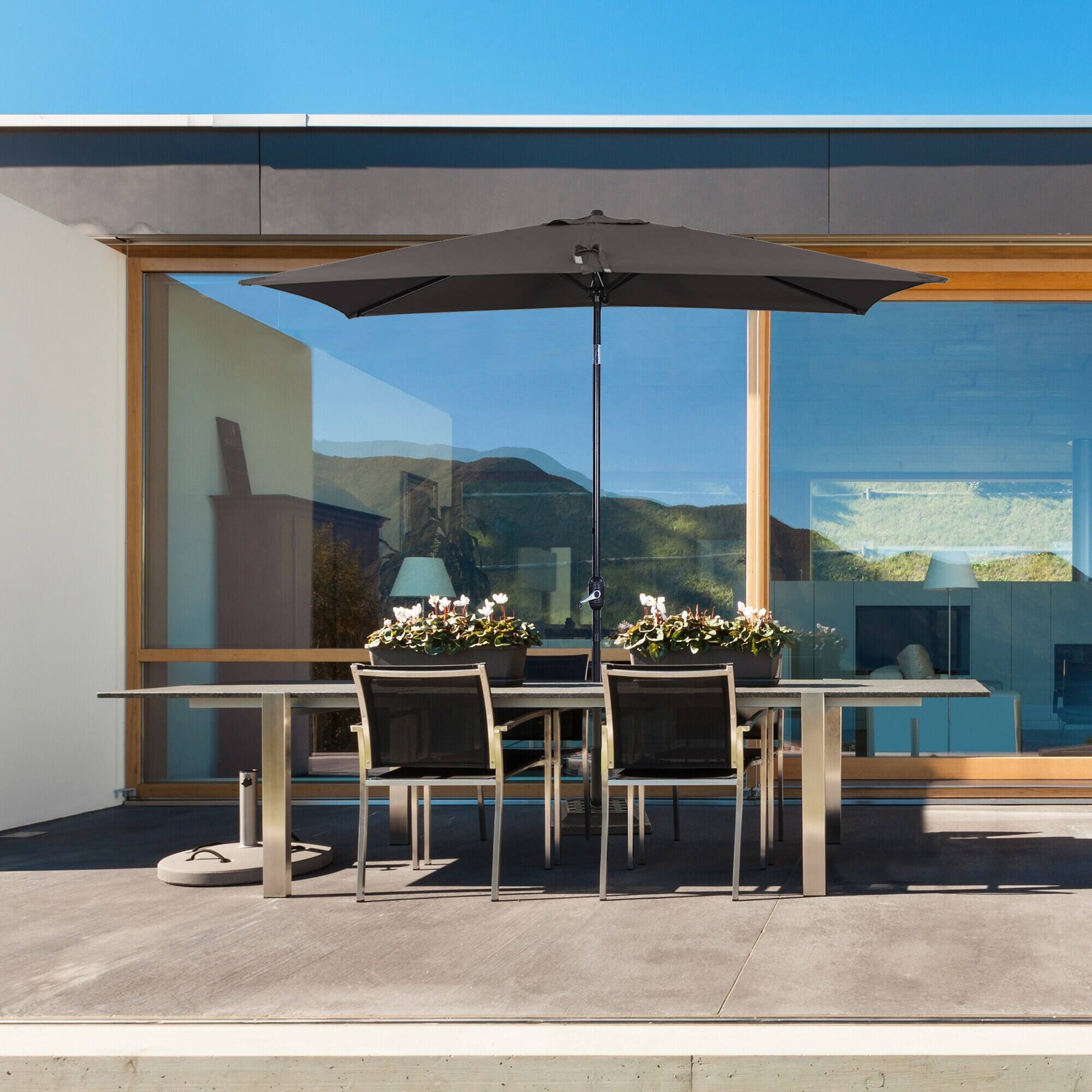 Angle. Mondawe - 10' x 6'5ft Patio Umbrella Rectangular Market Umbrella with Push Button Tilt & Crank - Grey.