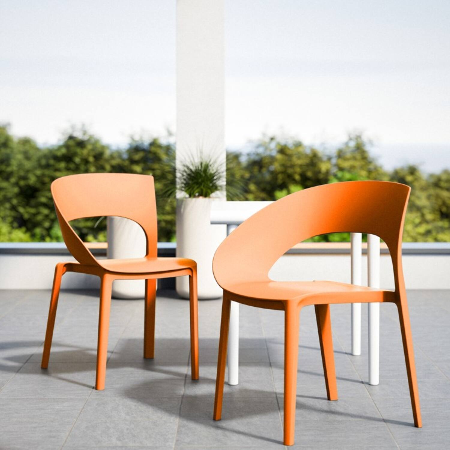 Angle. Mondawe - Set of 4 Polypropylene Single-Side Chair - Orange.