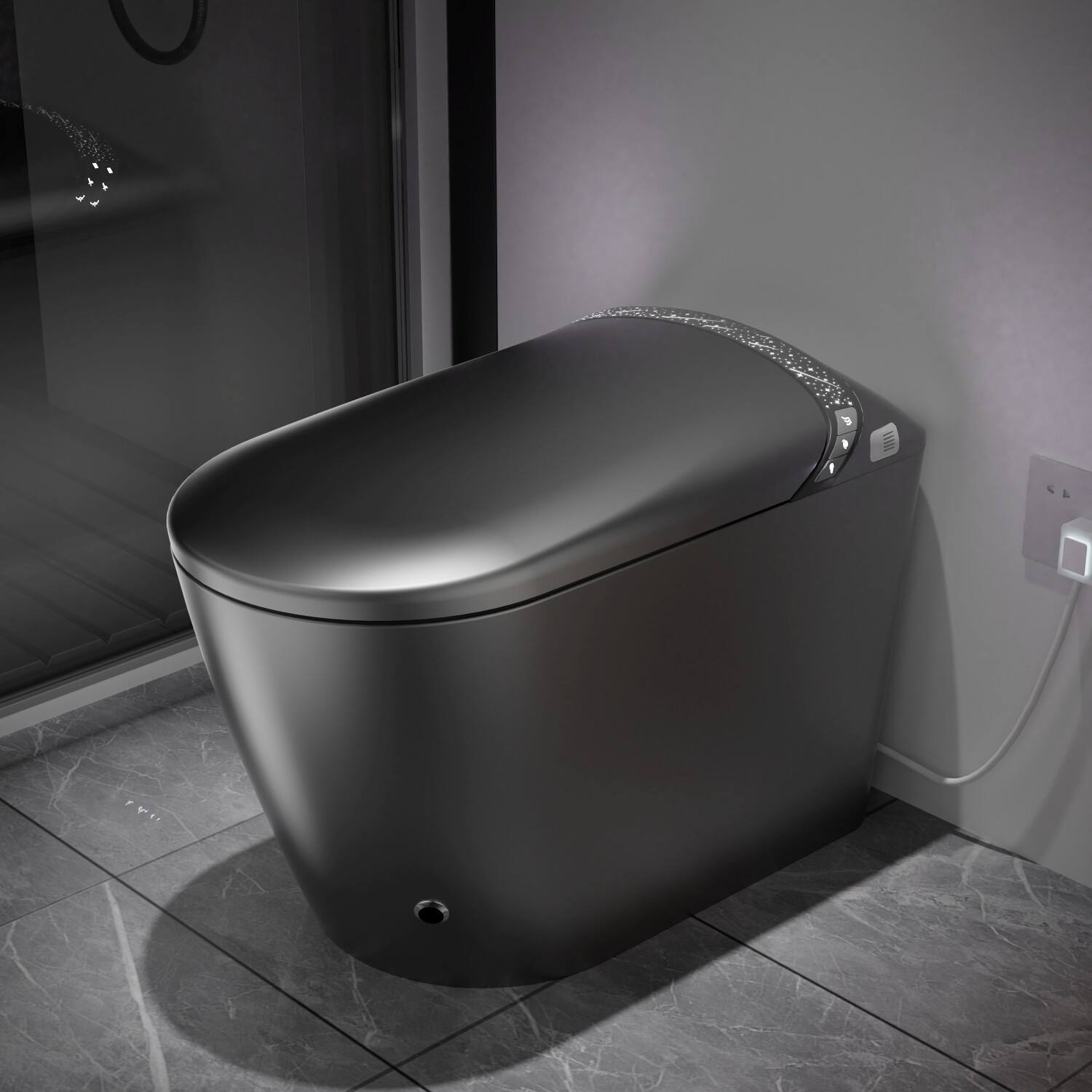 Alt View 5. Ecooso - Smart Toilet with Bidet Built In, Auto Open/Close Seat, Foot Sensor, LED Display,Night Light, Warm Water & Dryer - Matte Gray.