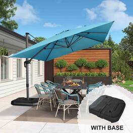 PURPLE LEAF - 10' X 13' Aluminum Outdoor Patio Cantilever Umbrella Offset 360° Rotation Umbrella with Base for Garden Deck Pool - Turquoise Blue
