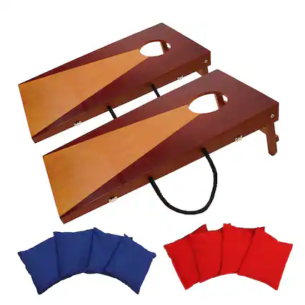 Front. GSE Games & Sports Expert - 2'x1' Wooden Portable Cornhole Set, Corn Hole Toss Games Set with 2 Wooden Cornhole Boards and 8 Bean Bags.