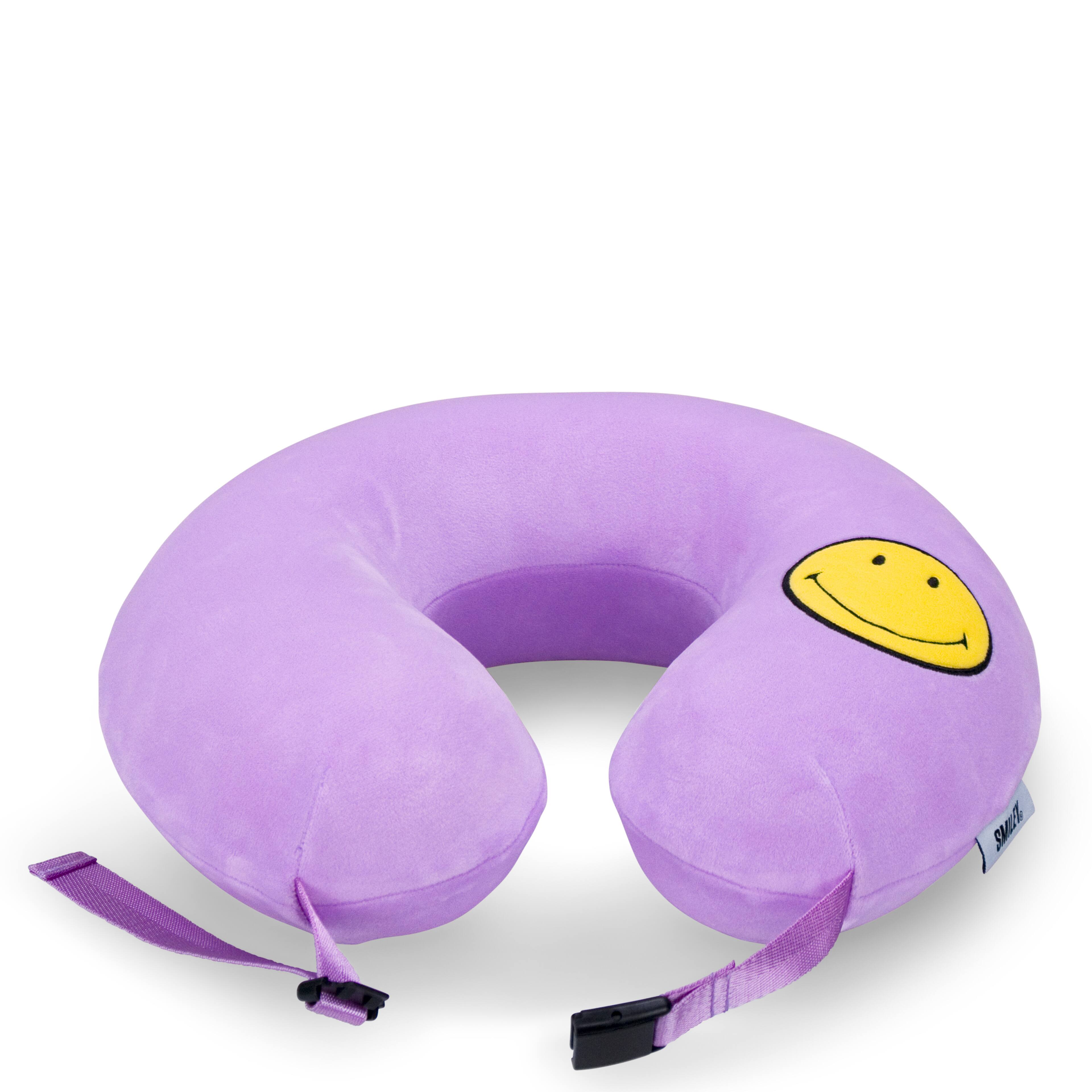 Back. Smiley World - SMILEY Purple Smiley Patch Marshmallow Memory Foam Travel Pillow - Purple.