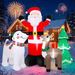 Wisairt - 6FT Christmas Inflatable Santa Claus and Reindeer Outdoor Yard Decoration with Built-in LED lihgts, 10s Fast Blow-up - Green|White|Red