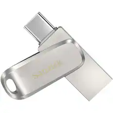 Front. SANDISK - SanDisk Ultra Dual Drive Luxe USB Type-C Flash Drive - 64 GB - USB 3.1 (Gen 1) Type A, USB 3.1 (Gen 1) Type C - 150 MB/s - Silver.
