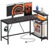Front. Bestier - 58inch L-Shaped Gaming Desk with LED Lights with Power Outlet & Monitor Stand Corner - Black Carbon Fiber.