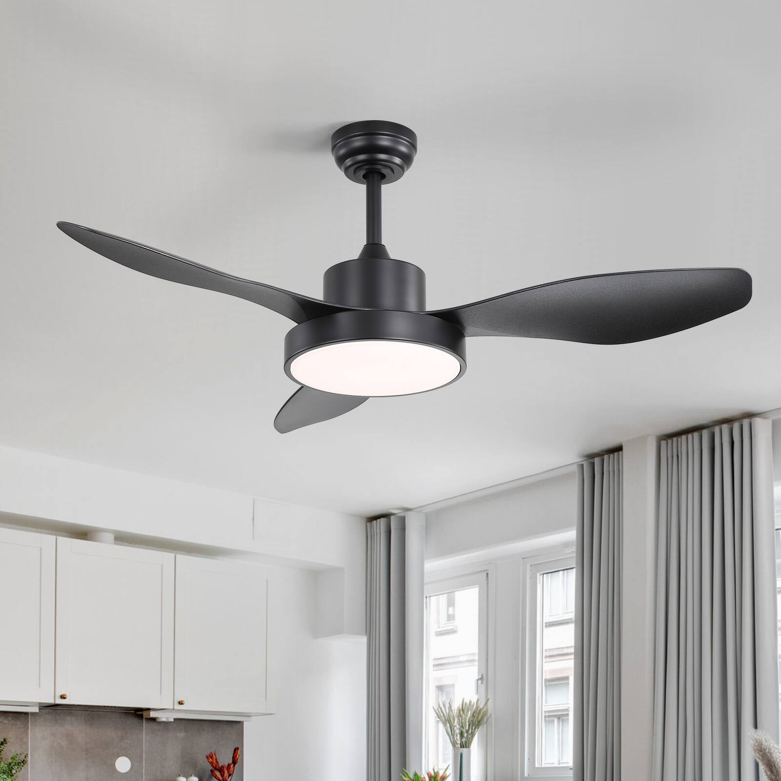 Left. Sofucor - 47 Inch Modern Ceiling Fans with Lights and Remote 3-Timer Reversible Quiet Noiseless ETL Fans for Bedroom - Black.