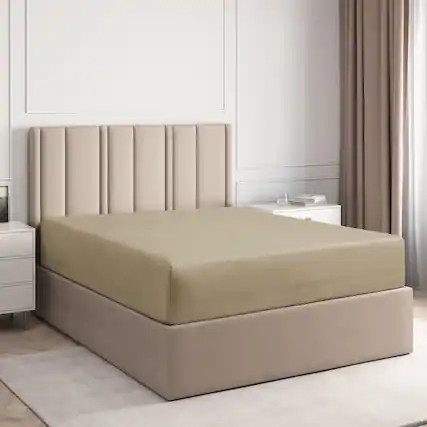 Front. CGK Linens - Premium Fitted Sheet Ultra Soft & Breathable - Deep Pocket for 8"-16" Mattresses - Twin - Beige.