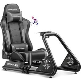GTPlayer - Racing Simulator Cockpit with Seat and Bluetooth Speakers Sim Racing Cockpit - Gray