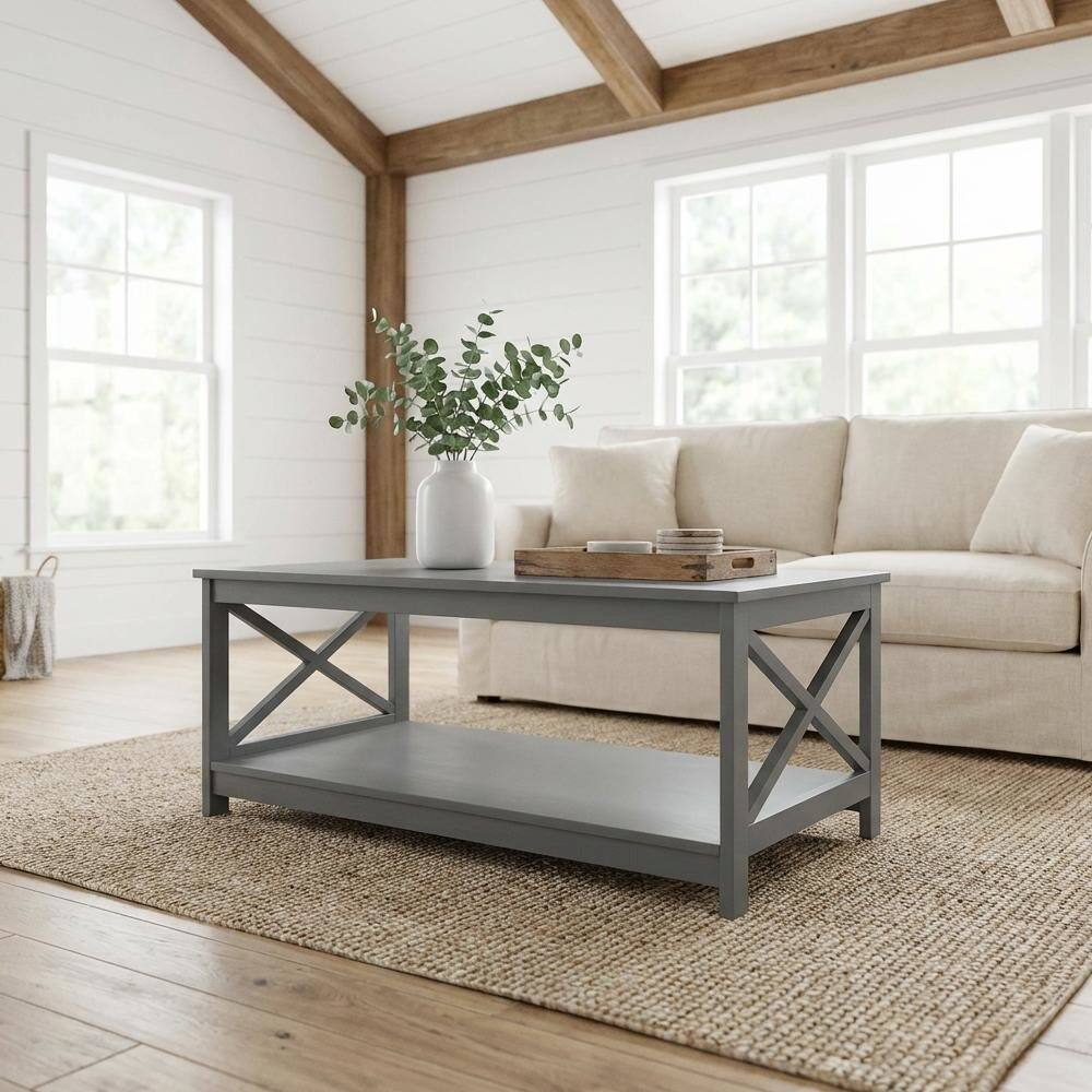 Left. FurniFact - Coffee Table MDF with Shelf in Neutral Finish for Living Room Storage - Gray.