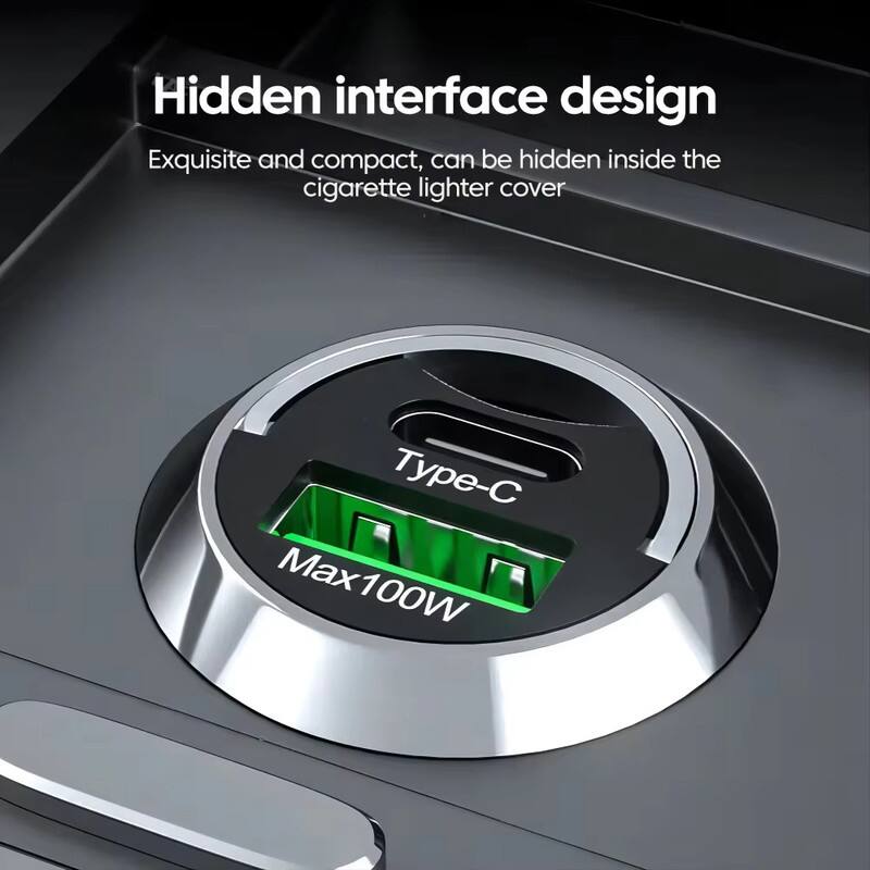 Hidden interface design  
Exquisite and compact, can be hidden inside the cigarette lighter cover  

Type-C  
Max 100W
