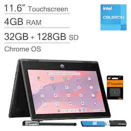 HP - Fortis x360 Chromebook 11.6" 2-in-1 Laptop Touchscreen Laptop - Intel Celeron - 160GB Storage - IST SD Card - Chrome OS - Silver