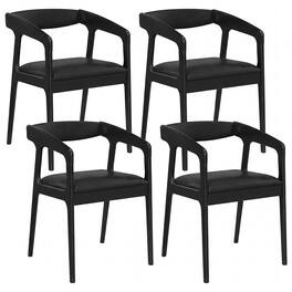 Gymax - 4PCS Accent Armchairs Upholstered PU Leather Chairs w/ Padded Backrest & Seat - Black