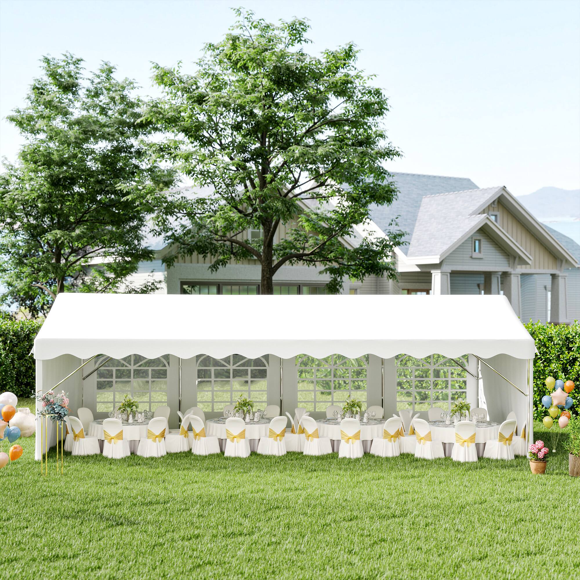 Alt View 6. Outsunny - Duty Party Tent, 13x26 ft Outdoor Wedding Event Shelter, with Removable Sidewalls & Windows - White.