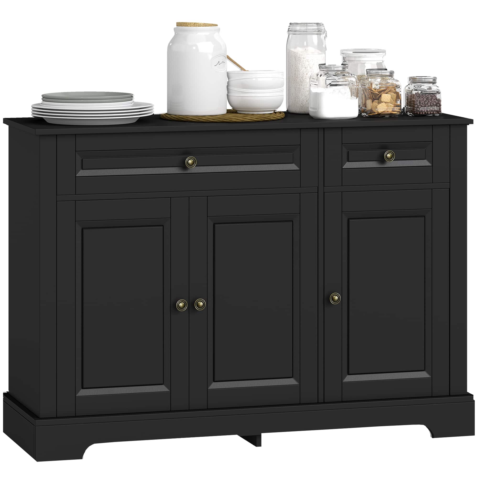 Homcom - Buffet Cabinet, Modern Accent Cabinet with 2 Drawers and Adjustable Shelves - Black