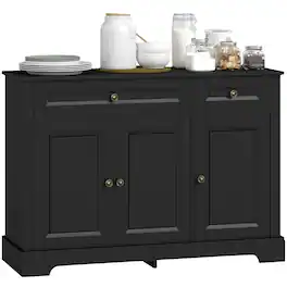 Homcom - Buffet Cabinet, Modern Accent Cabinet with 2 Drawers and Adjustable Shelves - Black