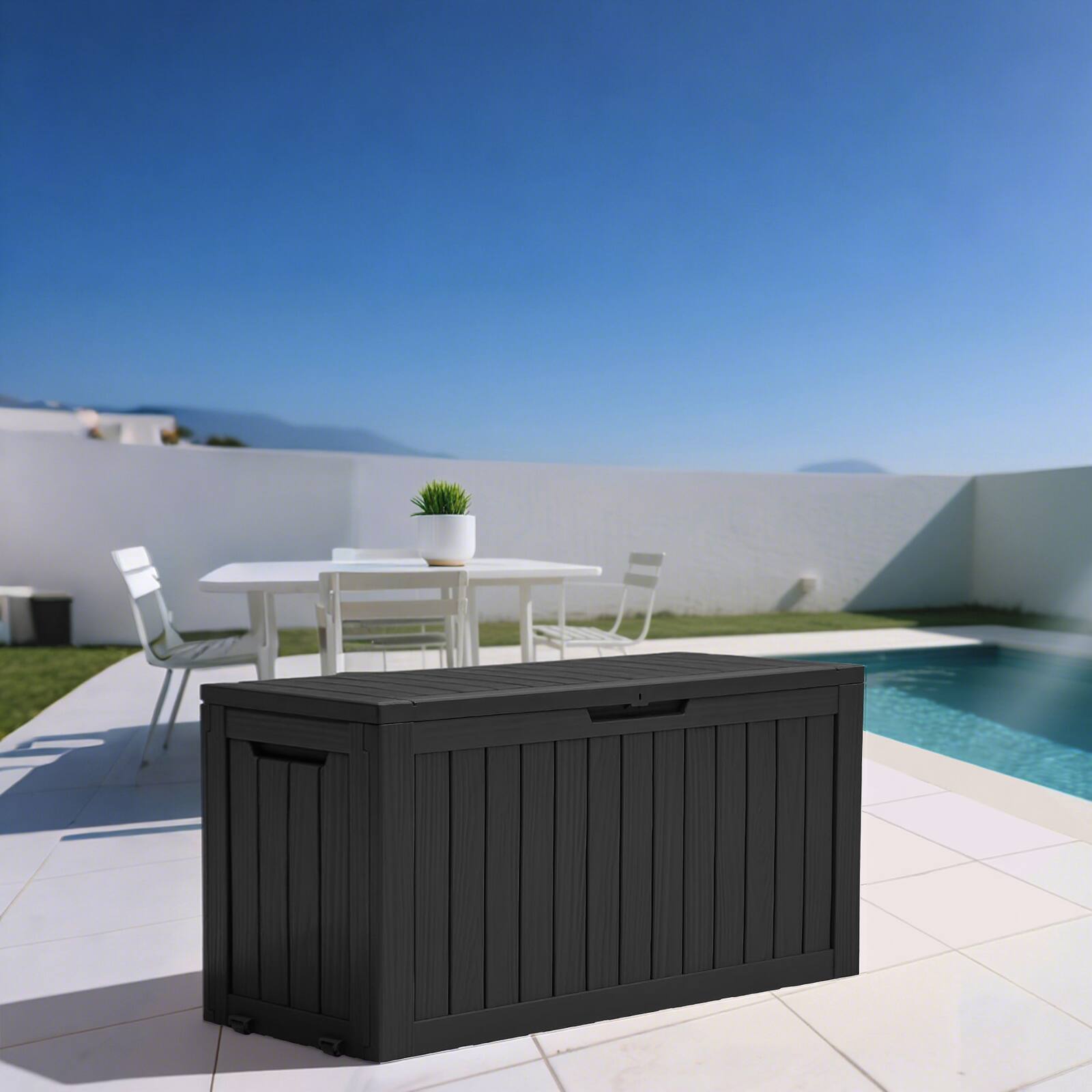 Alt View 3. Chery Life - 72 Gallon Waterproof Resin Outdoor Storage Box with Wheels for Patio Cushions, Gardening Tools - Black.