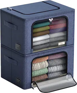 Sorbus - Storage Bins with Metal Frame, Stackable & Foldable Clothes Organizer Bags, Fabric Storage Containers - Blue